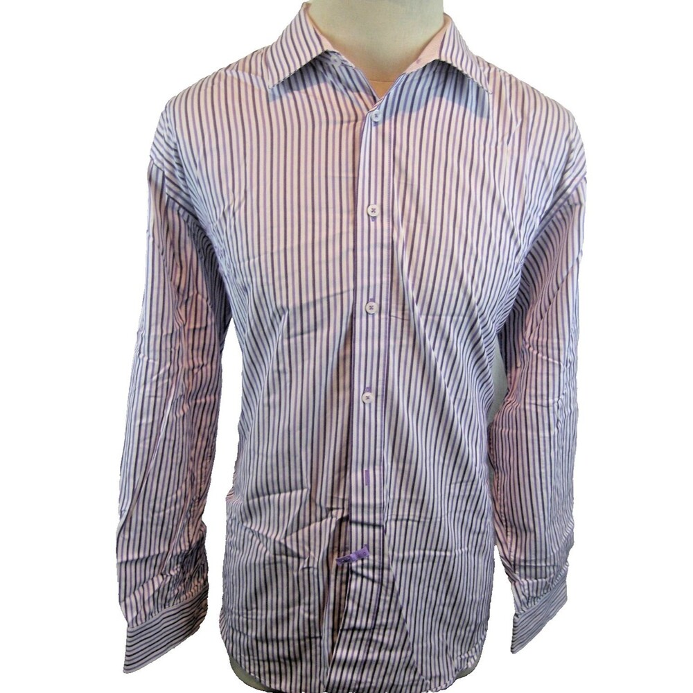 Mens Jhane Barnes Slim Fit Purple Stripe LS Cotton Casual Shirt sz XL
